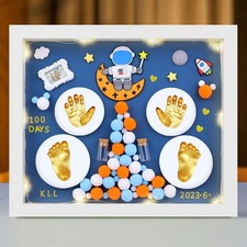 Baby Handprint Footprint Clay Photo Frame - Personalized Newborn Keepsake Pla...