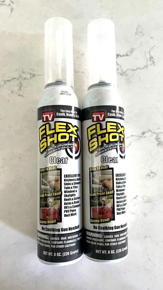 Blowout Sale ! Flex Seal Flex Shot Clear Rubber Sealant, 8oz Sealed 2 pack NEW