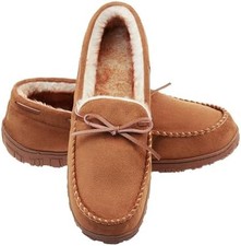 Men's Moccasin Slippers Memory Foam Warm Plush House Slippers, Indoor Outdoor Co