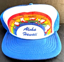 Vintage 80s Hawaii Rainbow Foam Mesh Trucker Snapback Rope Hat Cap Hawaiian