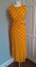 WAREHOUSE SZE 12 YELLOW/WHITE POLKADOT RUFFLE DETAIL WAIST SLEEVELESS MIDI DRESS