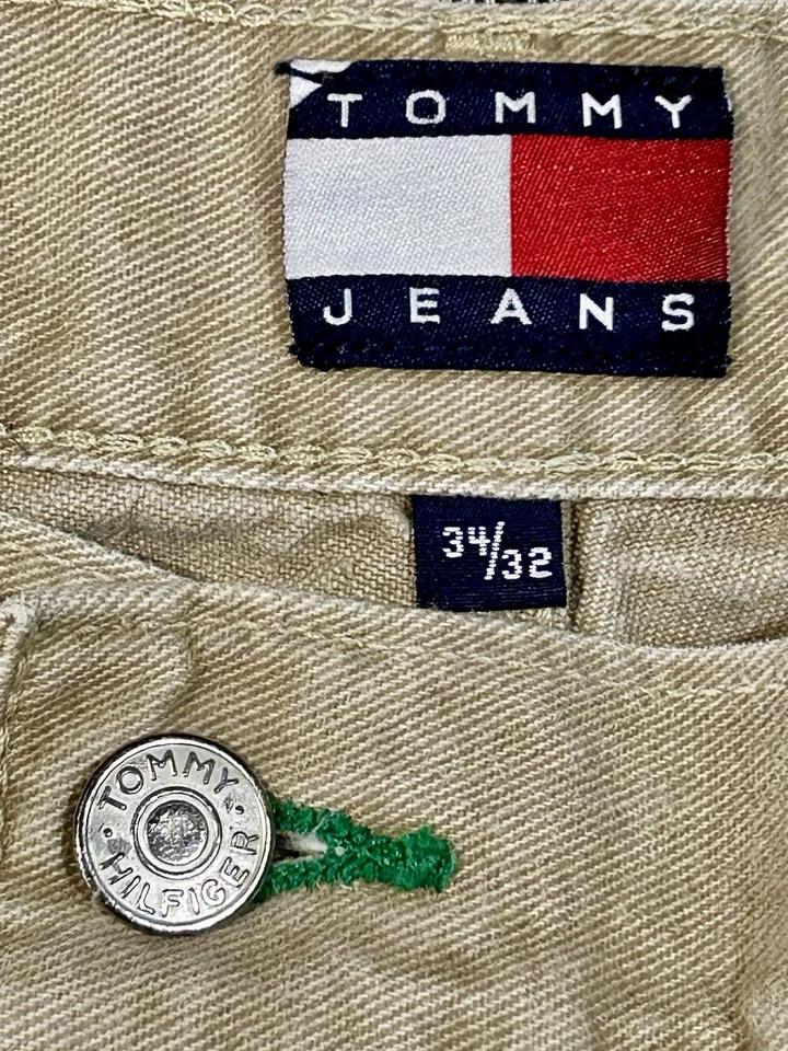 Винтажные мужские джинсы Tommy Hilfiger Carpenter 34x32 желтовато-коричневые мешковатые джинсовые широкие штанины Y2K - Изображение 4 из 4