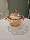 Vintage Pink Old Colony "Lace Edge" Ribbed Candy Jar With Lid