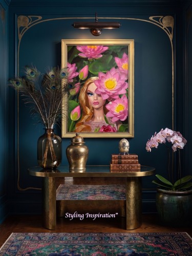 ONE-OF-A-KIND Original Oil Painting (20x28) - Fashion Doll & Lotus Masterpiece