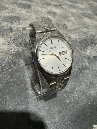 Vintage Seiko Day Date Watch Stainless Steel Men’s Vtg RUNS 7N43-9048 32mm