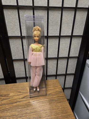 Vintage Mod Barbie Sheer Pink Pleats and Gold Lame Top Pant Set