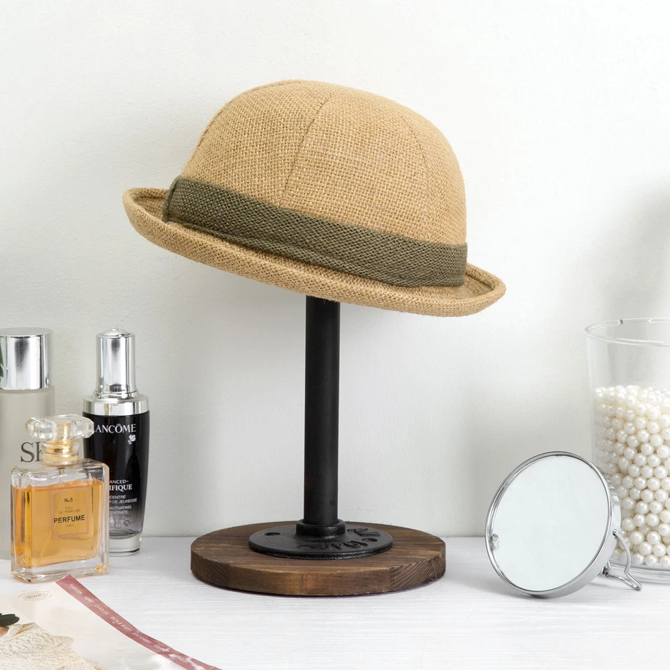 Tubo de Metal Industrial y Madera Quemada Rústica Sombrero de Mesa Peluca Soporte, Juego de 2 Foto 4 de 4