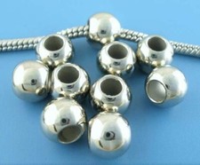 100 pcs Silver Tone Acrylic Smooth Ball Spacer Beads   9mm   Large Hole: 4.8mm