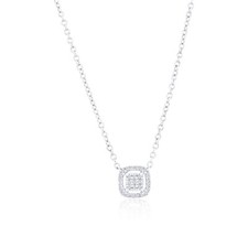Sterling Silver Square Halo Diamond Necklace - 29 Stones 