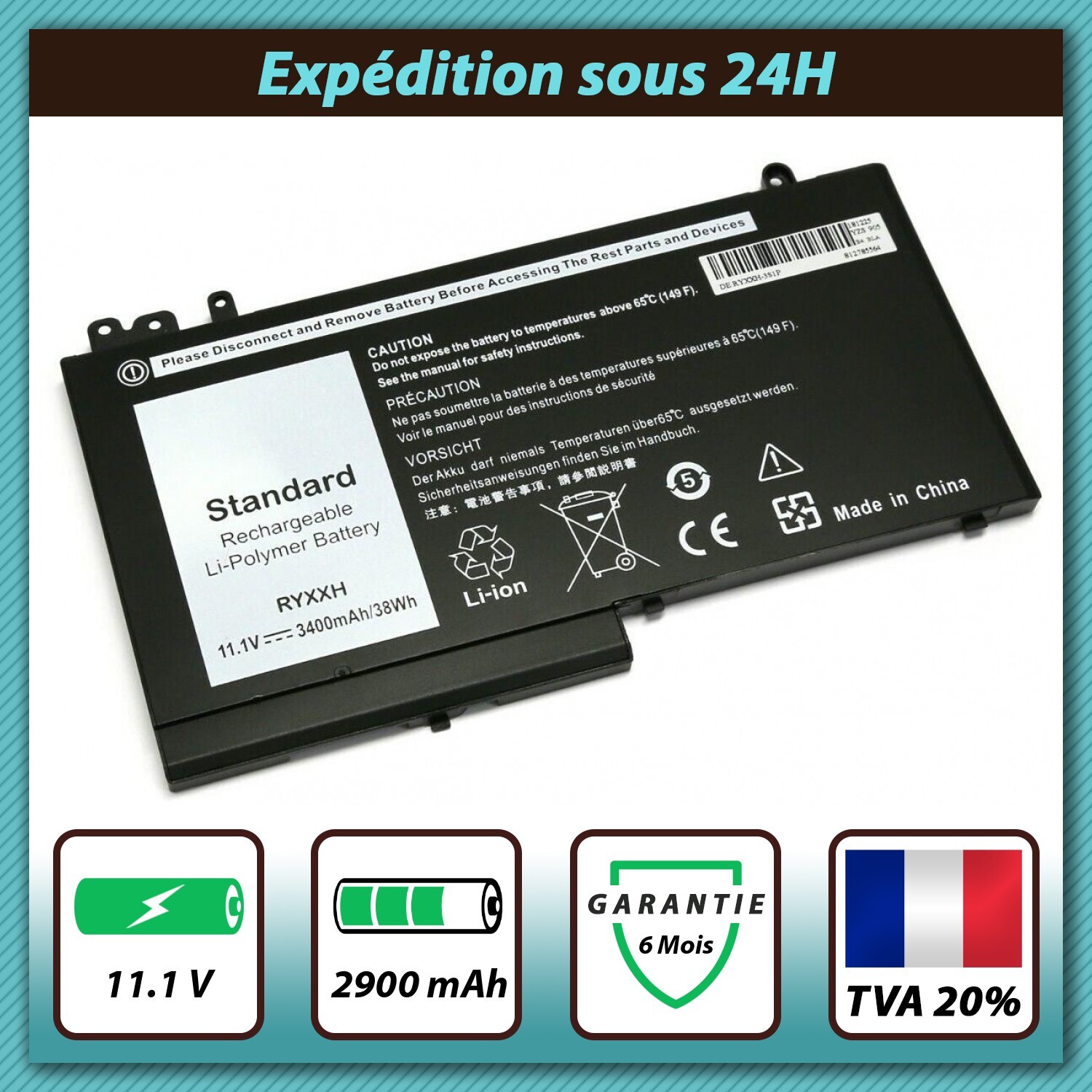 Batterie DELL Latitude E5250 de rechange contre les coupures de courant de votre PC portable