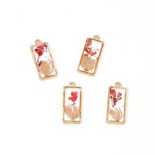 Clearance 8PCS Gold Tone Dried Flower Resin Rectangle Charm Pendant GBY311