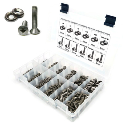 Stainless Steel Phillips Oval Head Machine Screw Kit with Cup Washers - 601 pcs