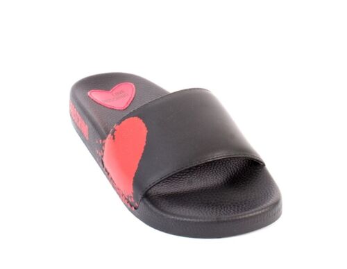 Love Moschino 28012 Black / Red Rubber Slides Platform Sandals 40 / US 10