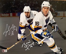BRETT HULL ADAM OATES SIGNED ST LOUIS BLUES 11X14 PHOTO BECKETT COA 1W752282