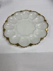 Vintage Milk Glass Egg Plate/Gold Trim by Anchor Hocking