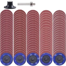 51PCS 2 inch Roll Lock Twist Sanding Discs 36 60 80 120 240 Grit W/ 1/4" Holder