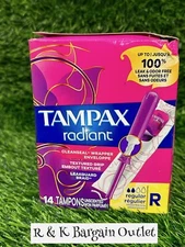 Tampax Radiant Plastic Tampons Regular Absorbency Unscented 14 Count New Read