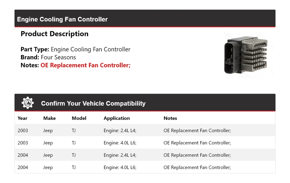 For 2003-2004 Jeep TJ Engine Cooling Fan Controller 4 Seasons - Image 2 of 4