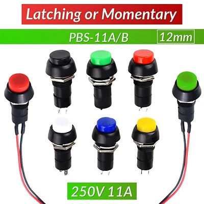 MARKENLOS Druck Taster / Schalter Schließer Button Hupe Ø12mm OFF-ON 1 Polig Rund 250V 11A