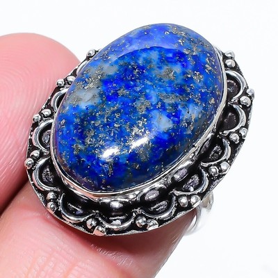 Blue Lapis Lazuli Gemstone Handmade 925 Sterling Silver Jewelry Ring Size 7 (US)