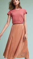 MAEVE Anthropologie Pleated Metallic Skirt New Size Medium MSRP 158