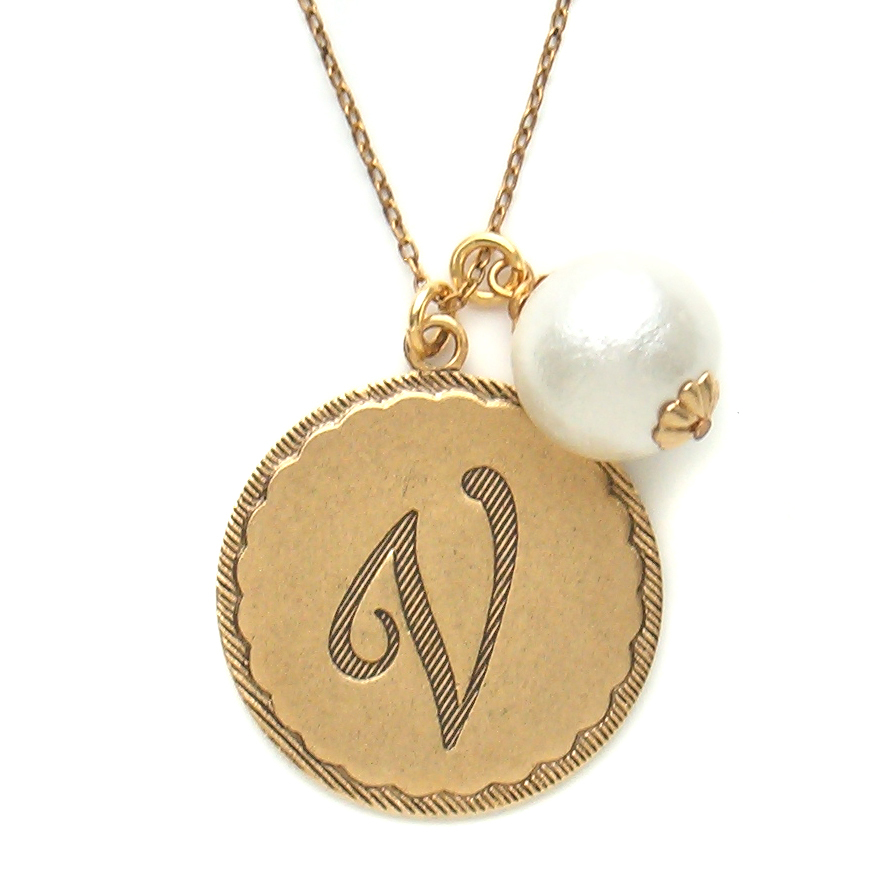 John Wind Jewelry Necklace Maximal Art Gold Sorority Gal Initial Pom