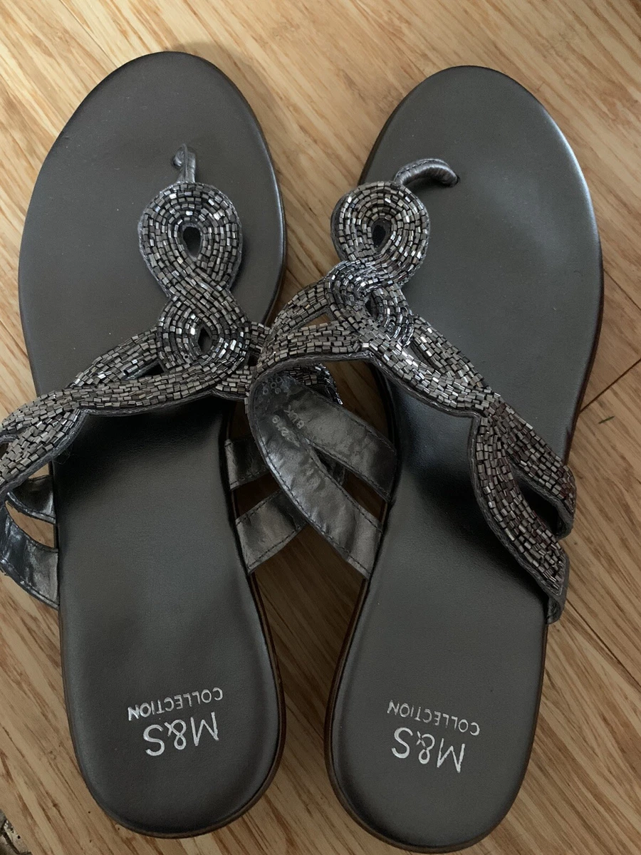 Ladies M S Collection metallic Silver Sparkle Sandals Size 8