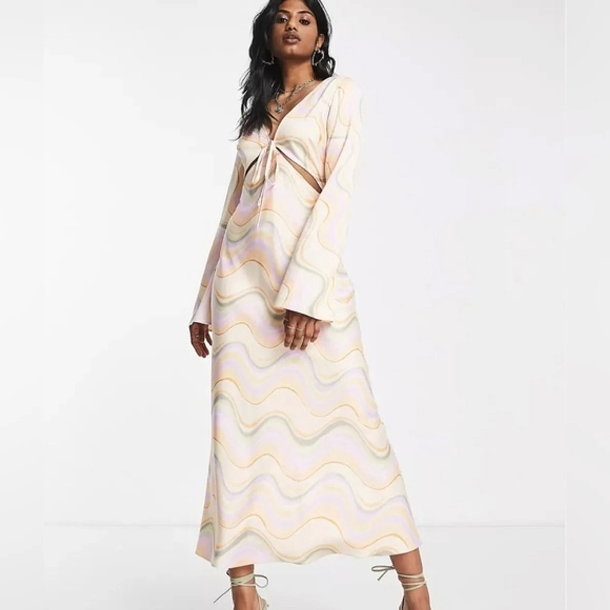 Topshop satin cut out midi dress in marble print multi color size