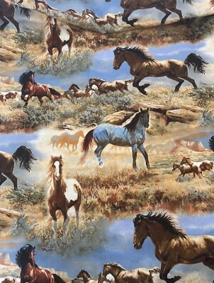 Horse Scene Fabric Country Wild Wings & Persis Clayton Weis Cotton 2 Yard x 43 