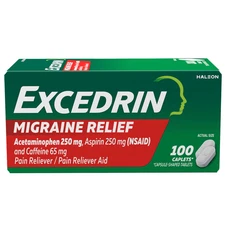 Excedrin Migraine: Acetaminophen, Aspirin, Caffeine. 100 Count.