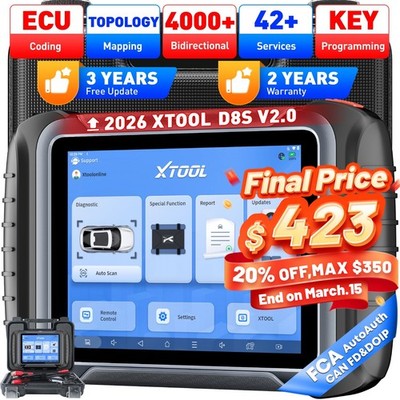 2026 XTOOL D8S Car Bidirectional OBD2 Scanner ECU Coding Key Programmer Topology