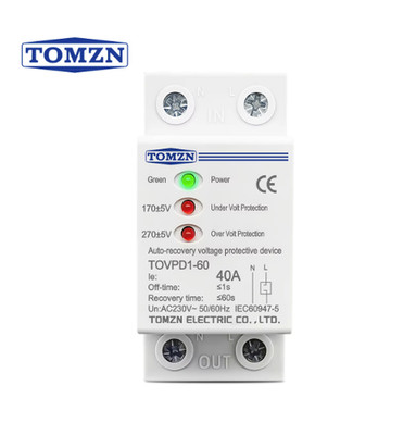 TOMZN 40A DIN Rail Voltage Protector Relay Over/Under 230V