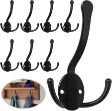 8 Pack Coat Hooks Heavy Duty, Metal Three Prongs Large Coat Hooks Wall Mounted w