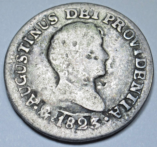 1823-JM Iturbide Messico Guerra d'Indipendenza 1/2 Reales Forato Antica Moneta 1800 - Foto 1 di 3
