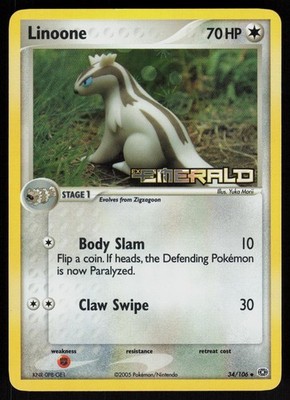 Pokemon Linoone 34/106 ex Smaragd Uncommon Reverse Holo Near Mint