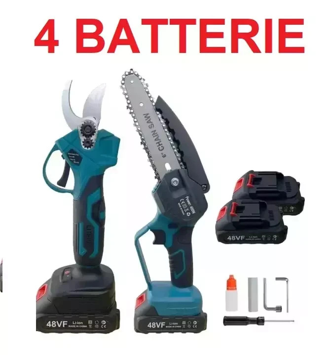 Kit Potatura 48V: Forbici Elettriche e Motosega con 2 Batterie Litio