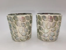 Set of 2 Silver Mercury TLight Candle Votive Decoration Leaf Pattern Antique