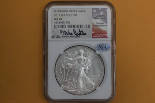 2011-W Burnished American Silver Eagle ACE NGC MS70 MIKE CASTLE SIGNED