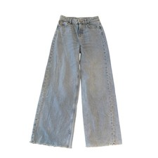 Zara High Rise Cutoff Wide Leg Denim Jeans Womens Size 2 Lightwash Blue Casual