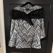 VTG ASHRO 2-Pc Skirt Suit Women s 20W Black/Silver Faux Fur Trim Church - New