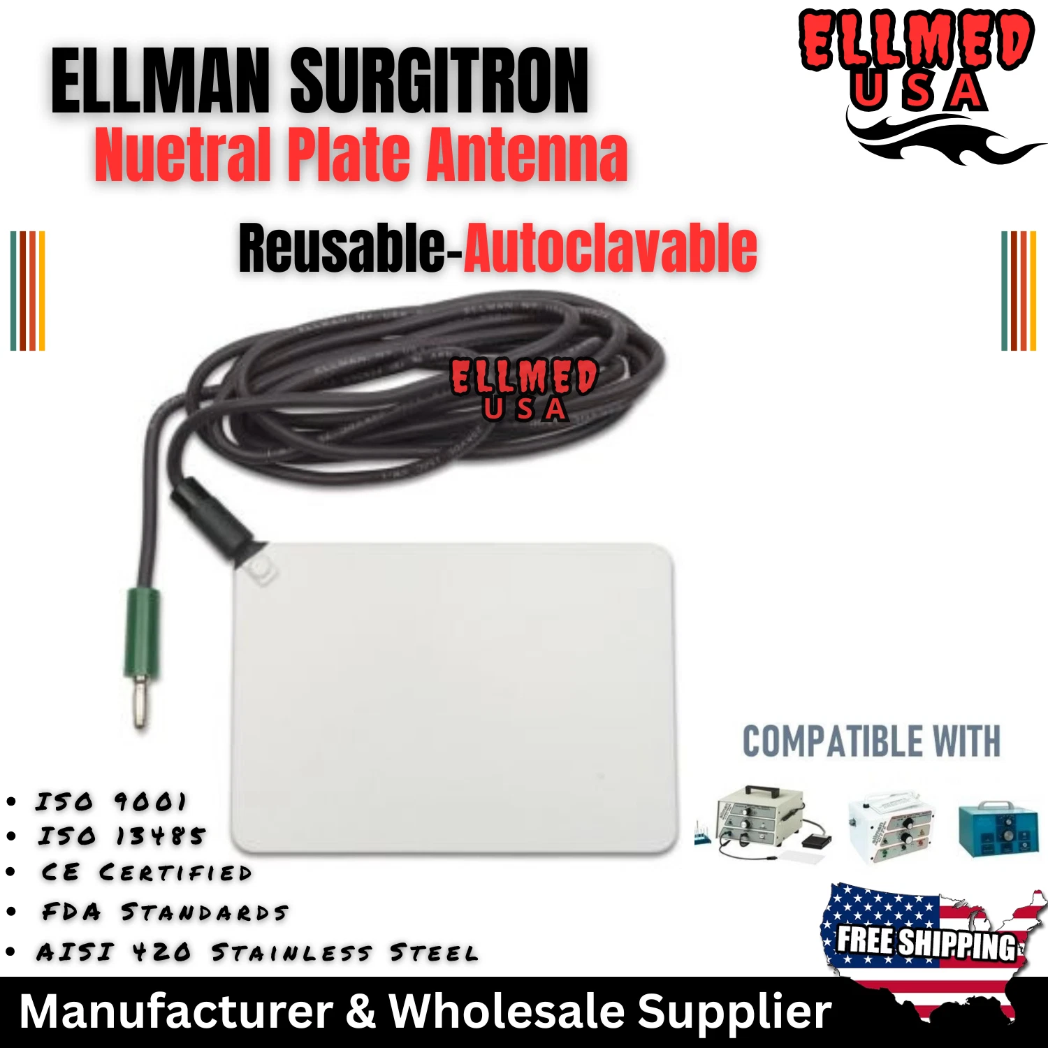 Ellman Surgitron FFPF Neutral Plate OEM Antenna Ellman Plate Autoclavable New CE image 5