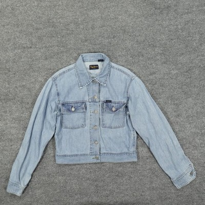 Vintage Pepe Jeans Jacket Womens Medium Blue Denim Cropped Jean Trucker 90s