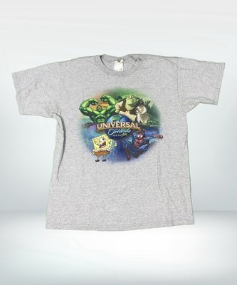 Vintage Universal Orlando Resort T Shirt Medium Gray SpongeBob Shrek Spider-Man