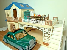 Sylvanian Families Blue Roof House with Carport – Deluxe  Set Incomplete, No box