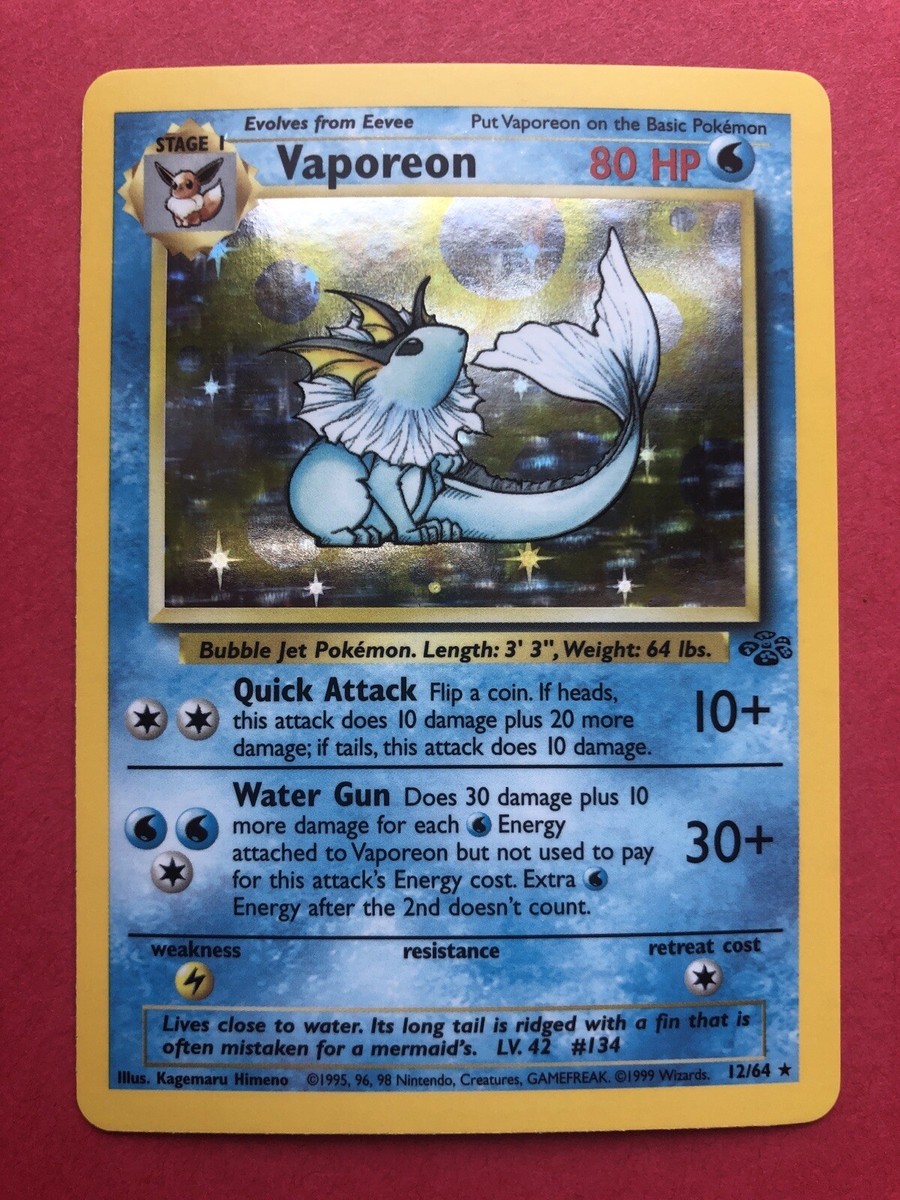 Vaporeon 12/64 Pokemon Trading Card Game Jungle Set Unlimited Unplayed Mint