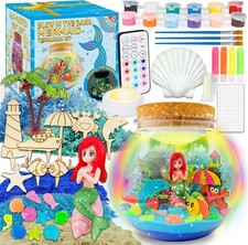 Mermaid Terrarium Kit w/Remote LED Night Light DIY Crafts Gifts for Age 4 Kids