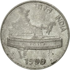 #431338 M&uuml;nze, INDIA-REPUBLIC, 50 Paise, 1990, SS, Stainless Steel, KM:69