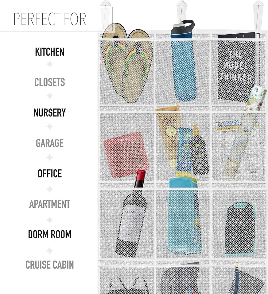 Organizador colgante de malla grande sobre puerta 15 bolsillos cabina blanca Cruise On Foto 4 de 4