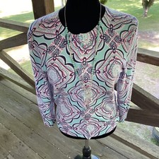 Crown And Ivy Womens Multicolor Button Front Crew Neck Cardigan Sweater Size S