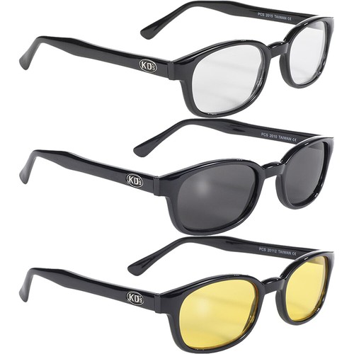 3 Pack Original KDs Biker Sunglasses Black Frame Yellow Smoke and Clear